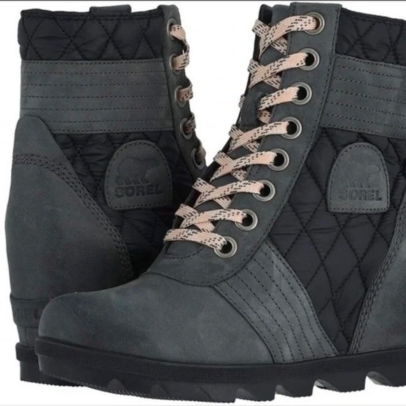 SOREL LEXIE WEDGE WATERPROOF BOOTIES DARK SLATE - Picture 5 of 10
